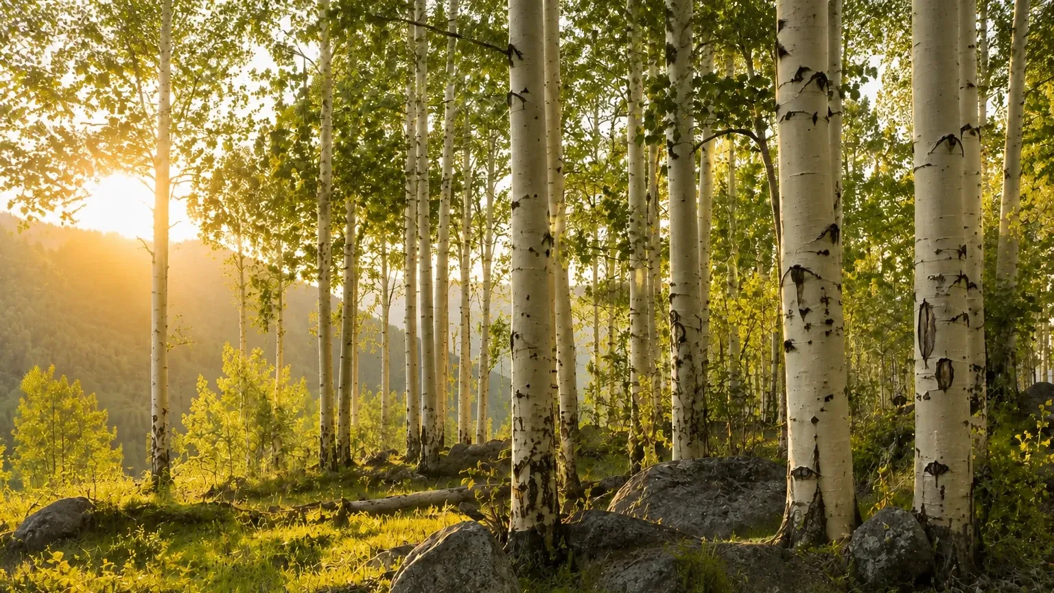 Sunlight through a Colorado aspen grove